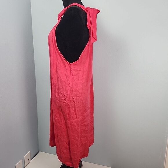 Bellambia Linen XL Hot Pink Sleeveless Dress Shift Round Neck Bow Italy - Picture 8 of 11